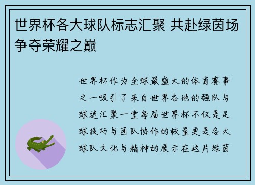 世界杯各大球队标志汇聚 共赴绿茵场争夺荣耀之巅